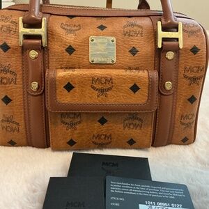 MCM LIMITED EDITION COGNAC MONOGRAM BOSTON WITH COA CARD